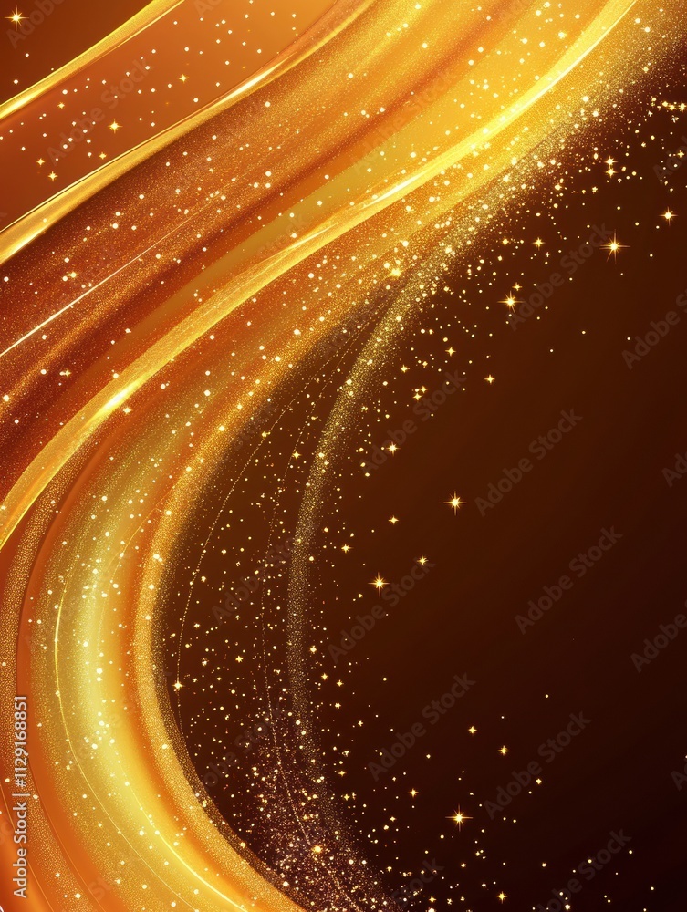 Poster a mesmerizing wave of golden glitter flows across a rich brown background, providing plenty of space