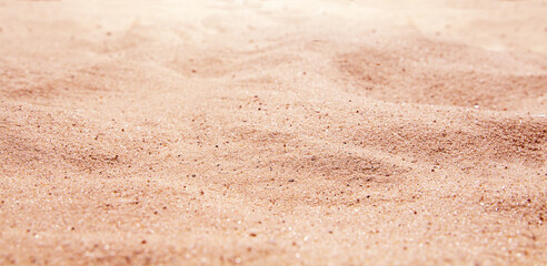 Sand beach texture summer background. Mockup and copy space. Top and front view. Selective focus full frame shot.