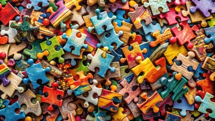 A vibrant collection of colorful puzzle pieces, each with a unique pattern and shape, representing the diverse components that make up a complete picture.