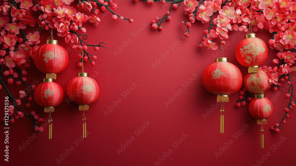 Poster festive chinese new year design with solid color backdrop and room for personalized text