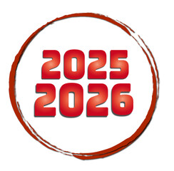 2025 et 2026 dans un cercle rouge sur fond transparent