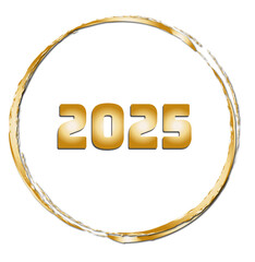 2025 dans un cercle or sur fond transparent