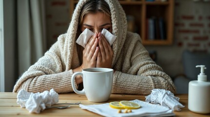 woman with flu or cold