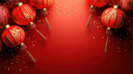 Chinese New Year background with lanterns and firecrackers, symbolizing celebration and joy