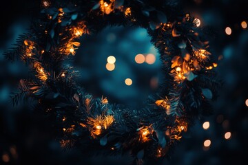 beautiful holiday wreath with glowing lights