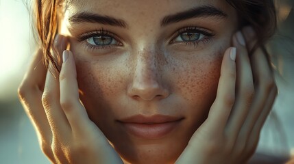 Obraz premium Close-up Portrait of a Young Woman with Freckles