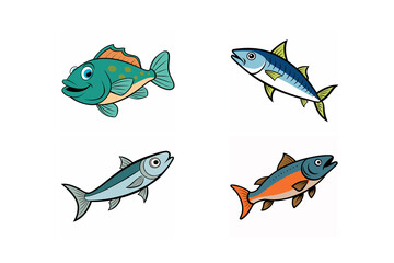 Salmon,grouper,mackerel,sardine fish vector illustration with a white background