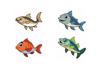 Cod,haddock,halibut,snapper fish bundle vector illustration with a white background