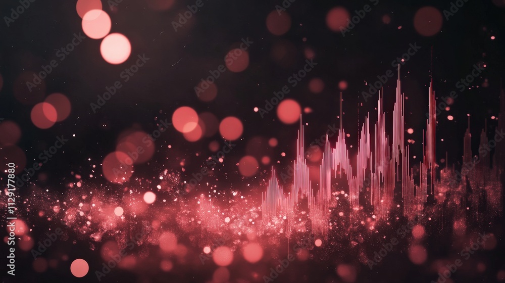 Poster a vibrant visualization of sound waves, featuring dynamic peaks and colorful bokeh lights against a 