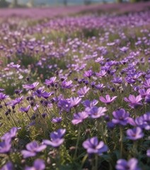 a field of purple flowers with soft focus background, outdoor scenery , purple flowers, blurry background