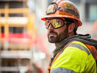 Obraz premium construction worker wearing safety gear on job site