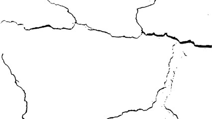 Cracks isolated on white background. Crack texture lines isolated on transparent background.  Texture for overlay. Wall Background. For designers to apply texture cracks to objects.
