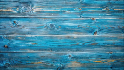 A weathered wooden surface with horizontal planks painted in a vibrant blue hue, showcasing the natural beauty of wood grain and subtle variations in color