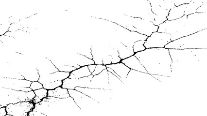 Cracks isolated on white background. Crack texture lines isolated on transparent background.  Texture for overlay. Wall Background. For designers to apply texture cracks to objects.