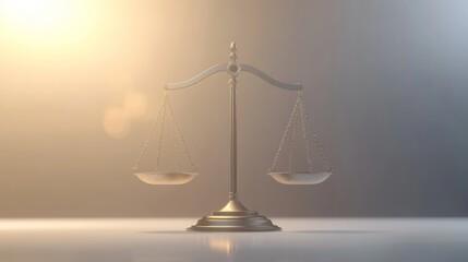 An elegant set of justice scales is set upon a tabletop, softly illuminated by a gentle glow, representing balance, integrity, and the pursuit of truth in modern society.