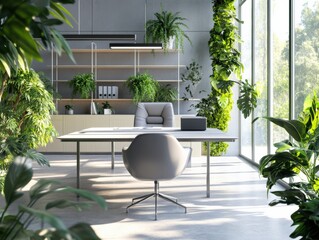 modern office interior with greenery and natural light