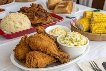 There is a Fried chicken dishes on the table