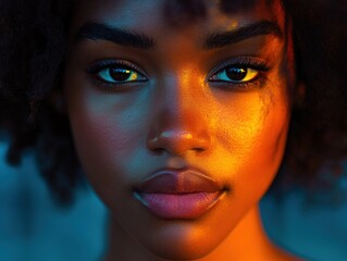 close-up portrait of a person with glowing skin and expressive eyes