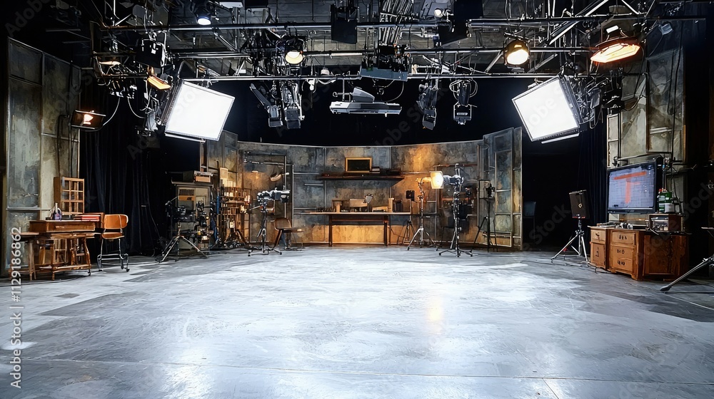 Poster studio set with props and lighting.