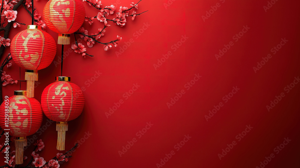 Poster chinese new year celebration with solid background and ample space for custom text