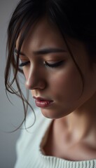 A close-up portrait of a young woman with her eyes closed, conveying a sense of contemplation and calmness.