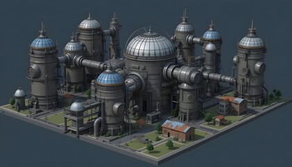 Obraz premium Futuristic Industrial Complex: A 3D Model of a Sci-Fi Factory