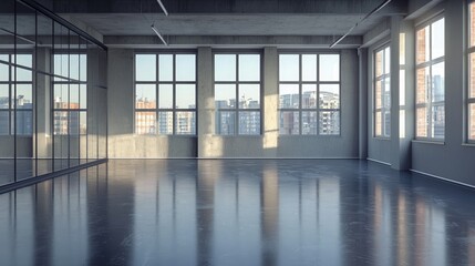 Vacant dance studio with mirrored walls. 
