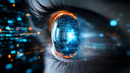 Naklejka premium Digital eye with futuristic technology and data visualization elements, showcasing advanced digital privacy concepts