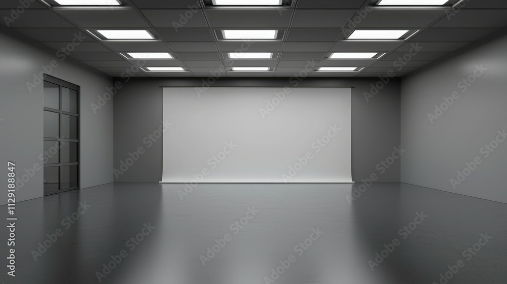 Poster empty photography studio with seamless backdrop.