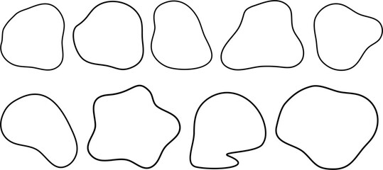 abstract organic blob shapes vector set of irregular fluid forms and minimalistic line art elements, black outline geometric abstract blobs for graphic design and modern compositions

