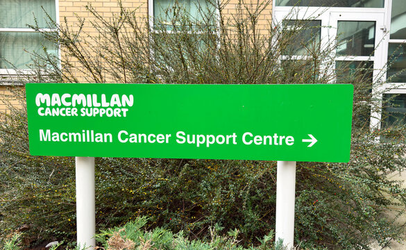 Southampton, UK - 6 Dec 2024: Sign at the University Hospital Southampton, or General Hospital, directing cancer patients to the Macmillan Cancer Support Centre. The largest NHS Foundation Trust Site.