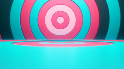Retro 3D Circular Stage: A vibrant and modern 3D rendering of a circular stage with concentric circles in pink, teal, and black. The stage is perfect for showcasing products.