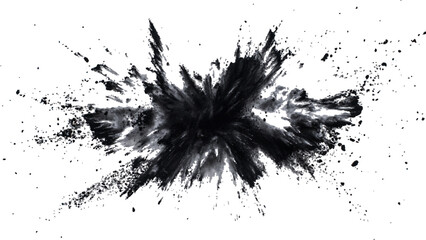 Black powder explosion with dark colors isolated white background. Abstract powder splatted on white background, Black vibrant paint black powder explosion with dark colors isolated white background.	