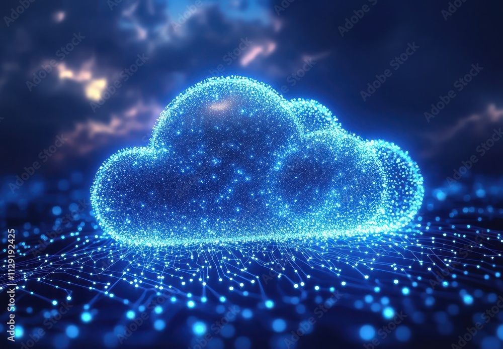 Poster digital cloud technology concept representing data storage and connectivity in a virtual space with 