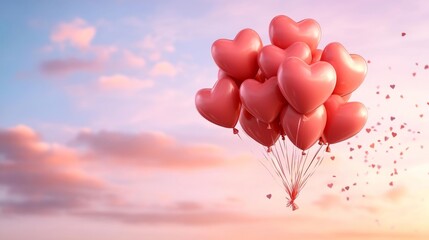 Fototapeta premium Romantic Heart-Shaped Balloons in Dreamy Sky. Generative AI