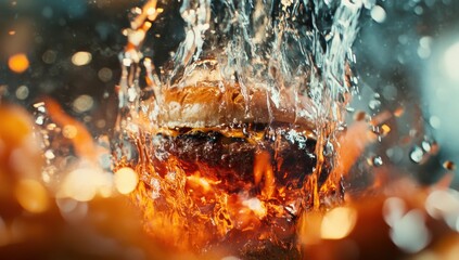 Dynamic Splash of Water and Food with Burst of Flavor Captured in Stunning Close-Up, Ideal for Culinary Innovations and Gourmet Promotions