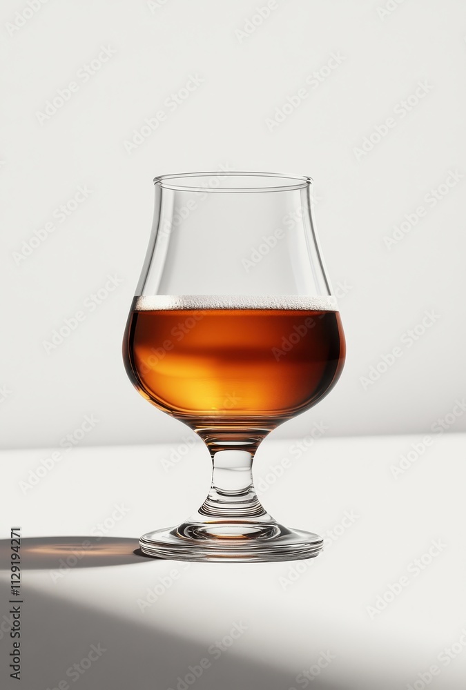 Aufkleber elegant glass of amber whiskey with rich color and smooth reflective surface captured in minimalist 