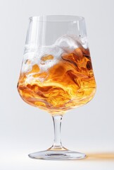 Elegant glass filled with a golden beverage and bubbles, showcasing a mesmerizing swirl of colors and textures for beverage enthusiasts and photographers alike