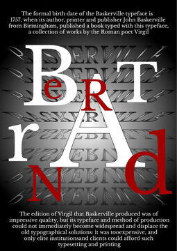Baskerville font. Bertrand. Composition