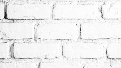 White Brick Wall Texture. Seamless background and texture of white brick tile wall. White brick wall suitable for background design in panorama format. Modern white brick tile wall texture background.