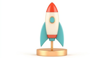 Launch Your Dreams: A charming, retro-style rocket figurine poised for liftoff, symbolizing innovation, ambition, and the thrill of new beginnings.  