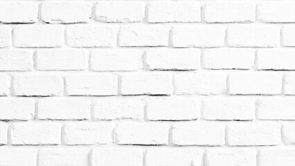 Obraz premium White Brick Wall Texture. Seamless background and texture of white brick tile wall. White brick wall suitable for background design in panorama format. Modern white brick tile wall texture background.