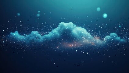 Fototapeta premium Ethereal Cloud Formation with Soft Blue Light and Sparkling Particles in a Mystical Atmosphere, Creating a Dreamlike and Otherworldly Scene
