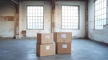 Abandoned Warehouse: Stacked Boxes Amidst Decay.