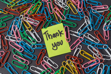 Motivational words for personal development, thank you, inspirational handwriting on sticky notes