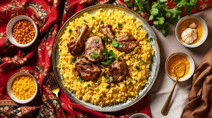 Tandir Sary Osh (Saffron Pilaf) with Lamb Chunks (Tajik Cuisine)