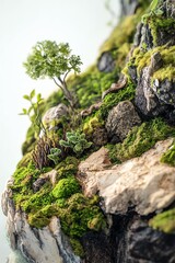 Miniature Green Landscape with Moss and Miniature Trees