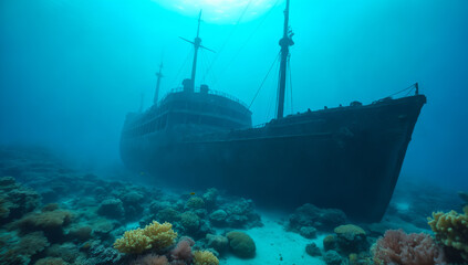Fototapeta premium Old shipwreck on the ocean floor