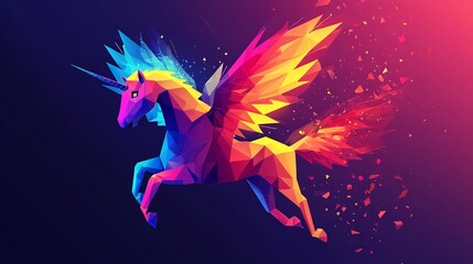Naklejka premium Abstract Colorful Low Poly Winged Unicorn Artwork