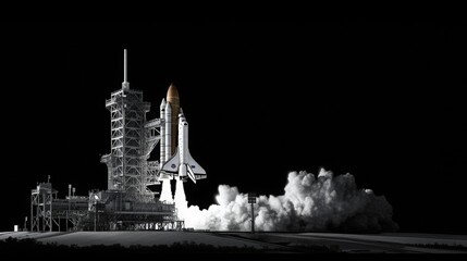 The launch vehicle lifts off from the ground into orbit.